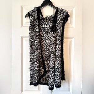 Absolutely Famous Hooded Open Sweater Vest Black White Sleeveless •Size Small